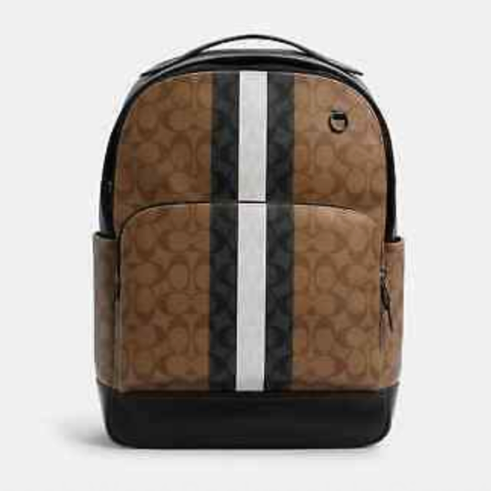 Coach monogram west backpack varsity stripe. Signature canvas